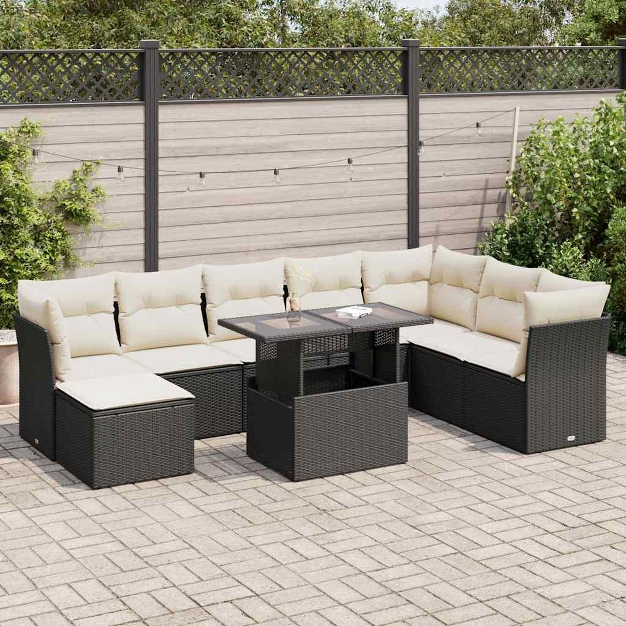 VIDAXL Salon de jardin 9 pcs avec coussins noir resine tressee
