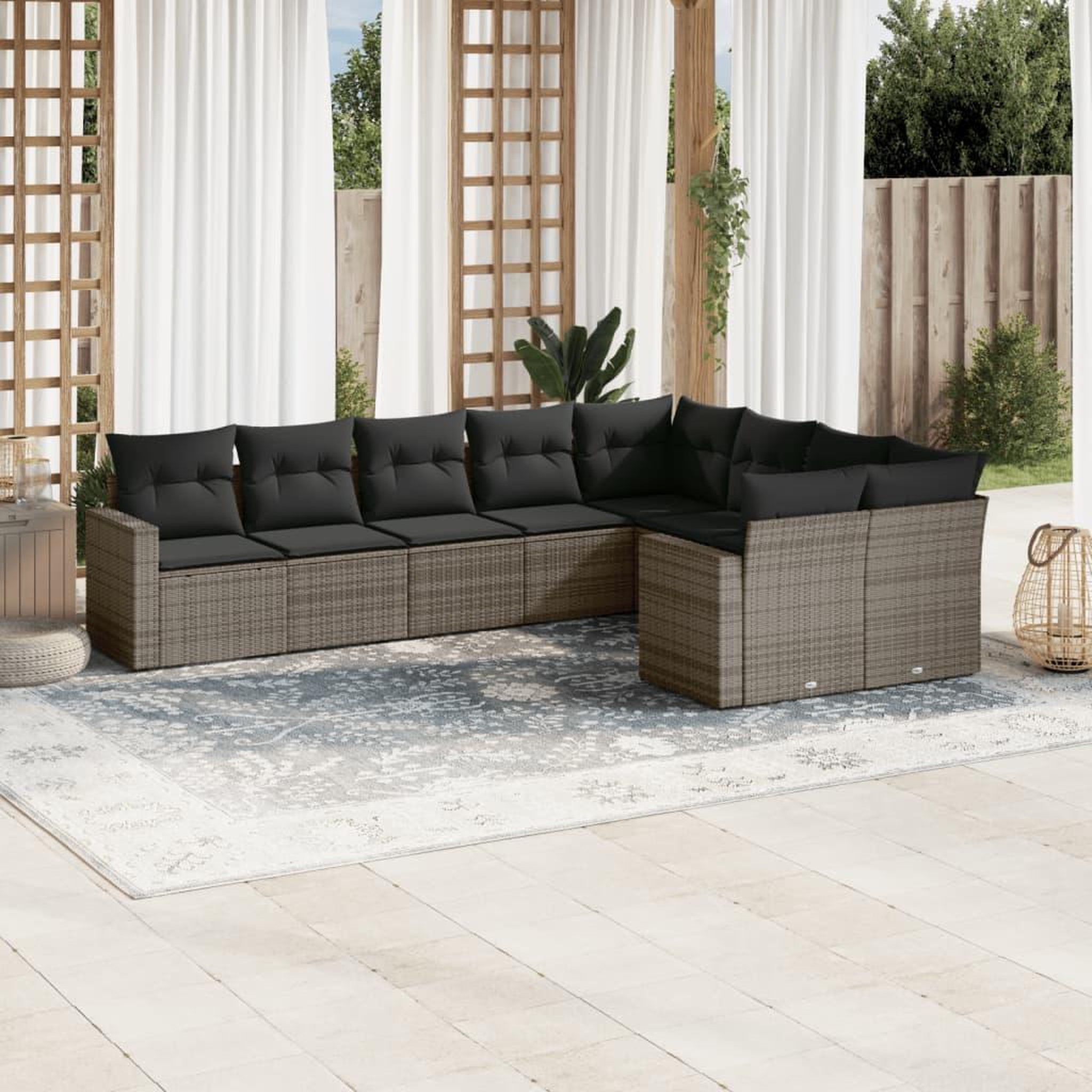 VIDAXL Salon de jardin 9 pcs avec coussins gris resine tressee
