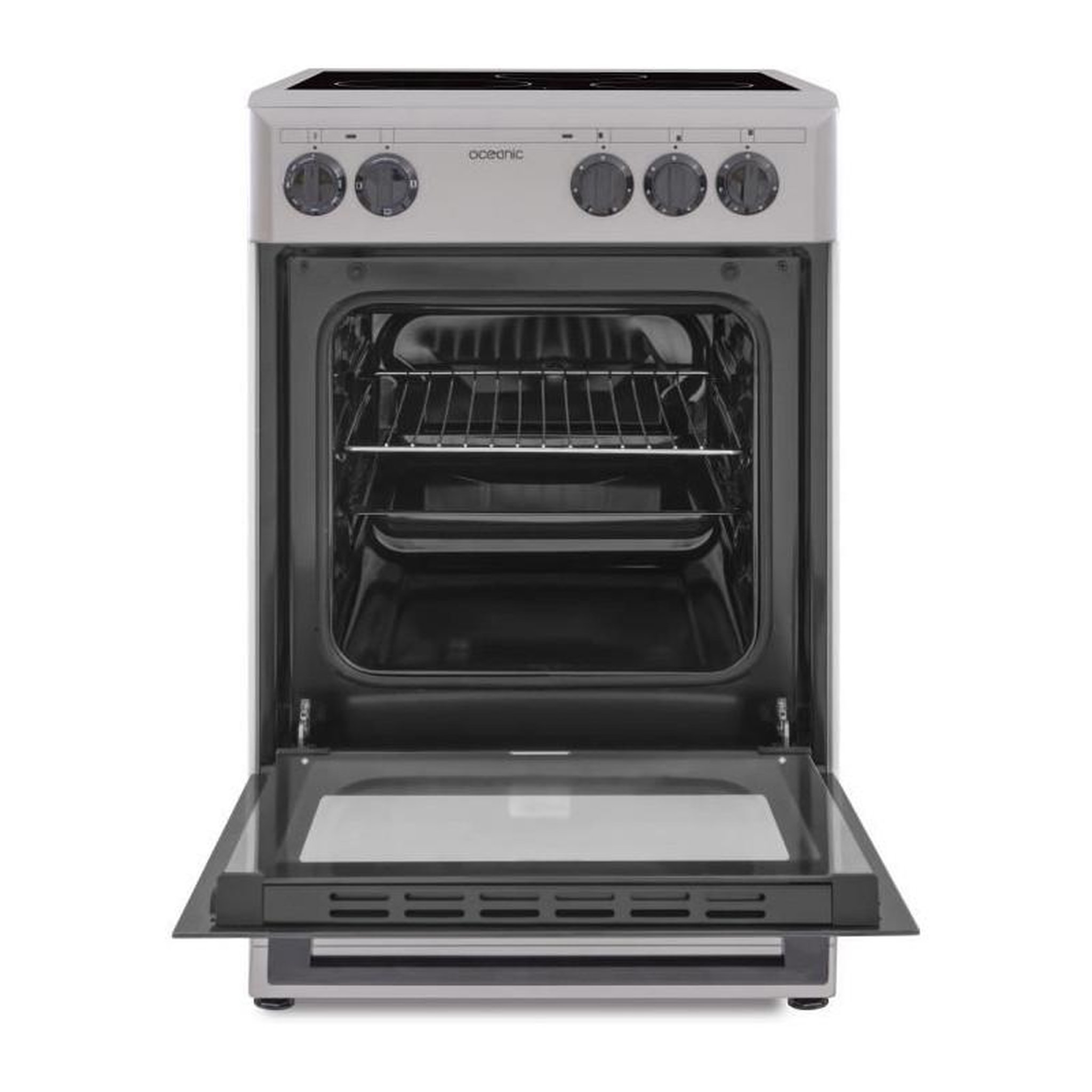 Voir la diapositive 2 : OCEANIC Cuisinière vitrocéramique –  Four convection naturelle – 48 L – Silver – Oceanic