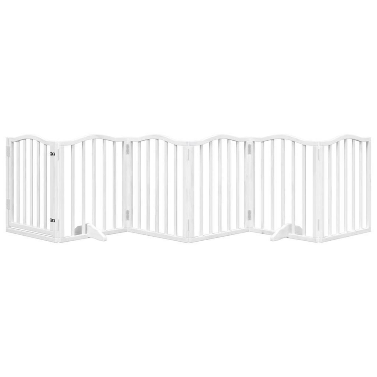 VIDAXL Barriere pour chiens et porte 6 panneaux blanc bois de peuplier