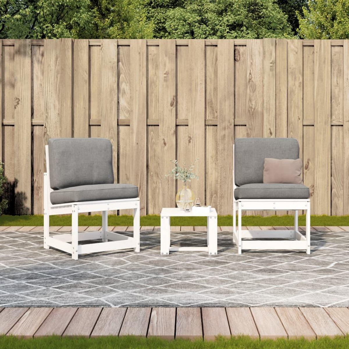 VIDAXL Salon de jardin 3 pcs blanc bois massif de pin
