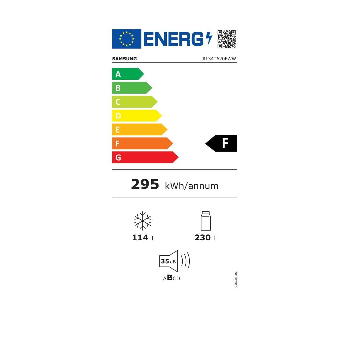 Samsung Réfrigérateur combiné 60cm 344l nofrost blanc - RL34T620FWW