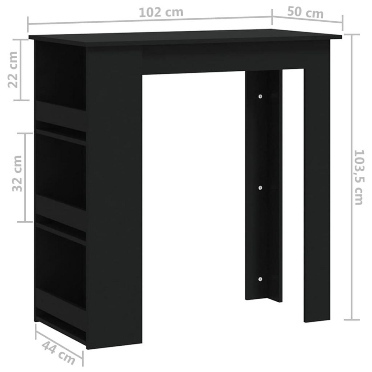VIDAXL Table de bar et rangement Noir 102x50x103,5cm Bois d'ingenierie