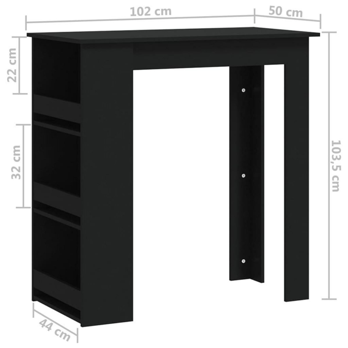 VIDAXL Table de bar et rangement Noir 102x50x103,5cm Bois d'ingenierie