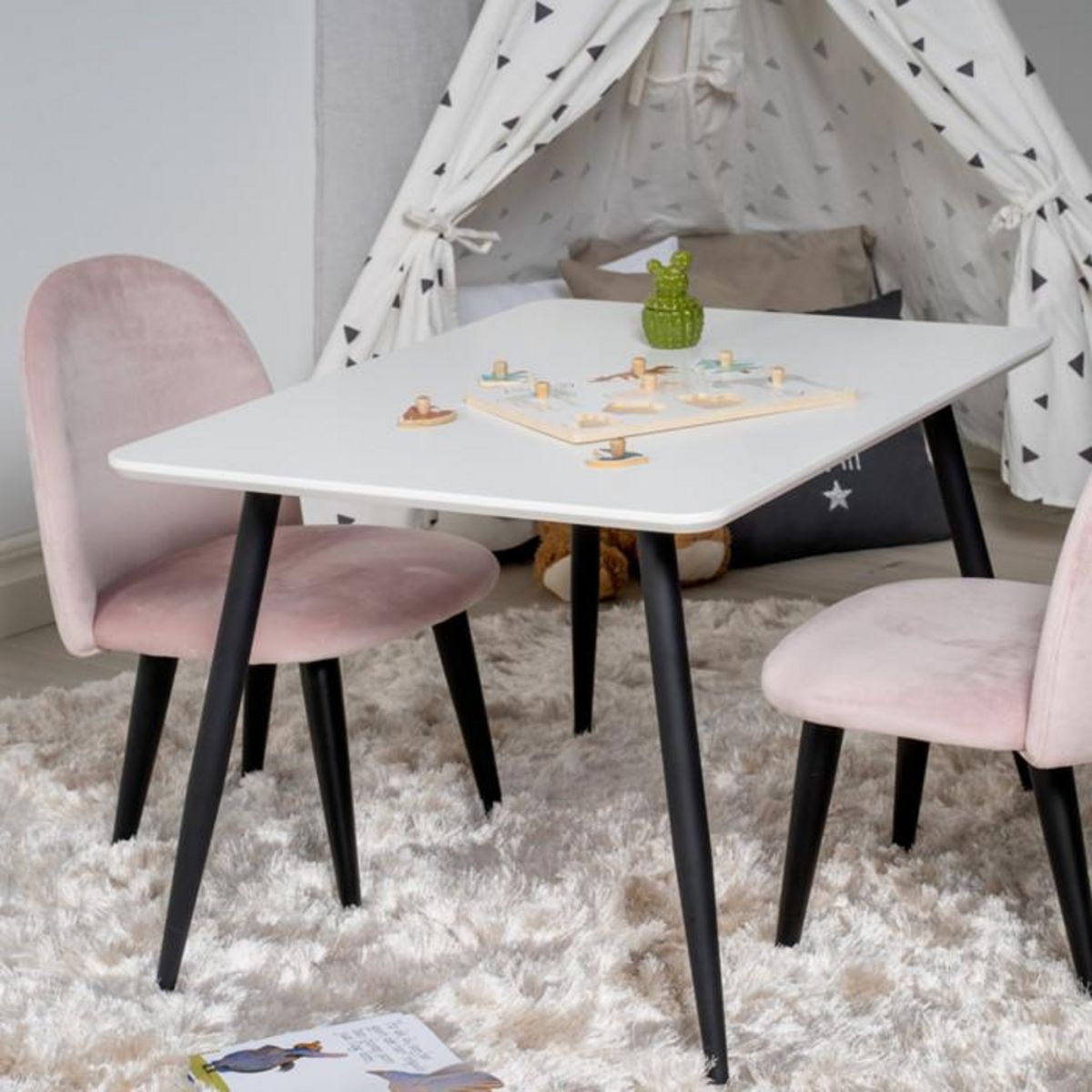 Paris Prix Table Enfant & 2 Chaises  Polar  80cm Blanc & Rose