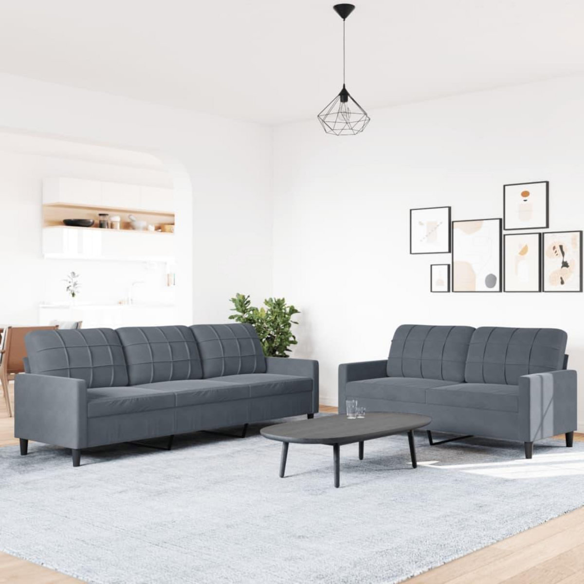 VIDAXL Ensemble de canapes 2 pcs avec coussins Gris fonce Velours