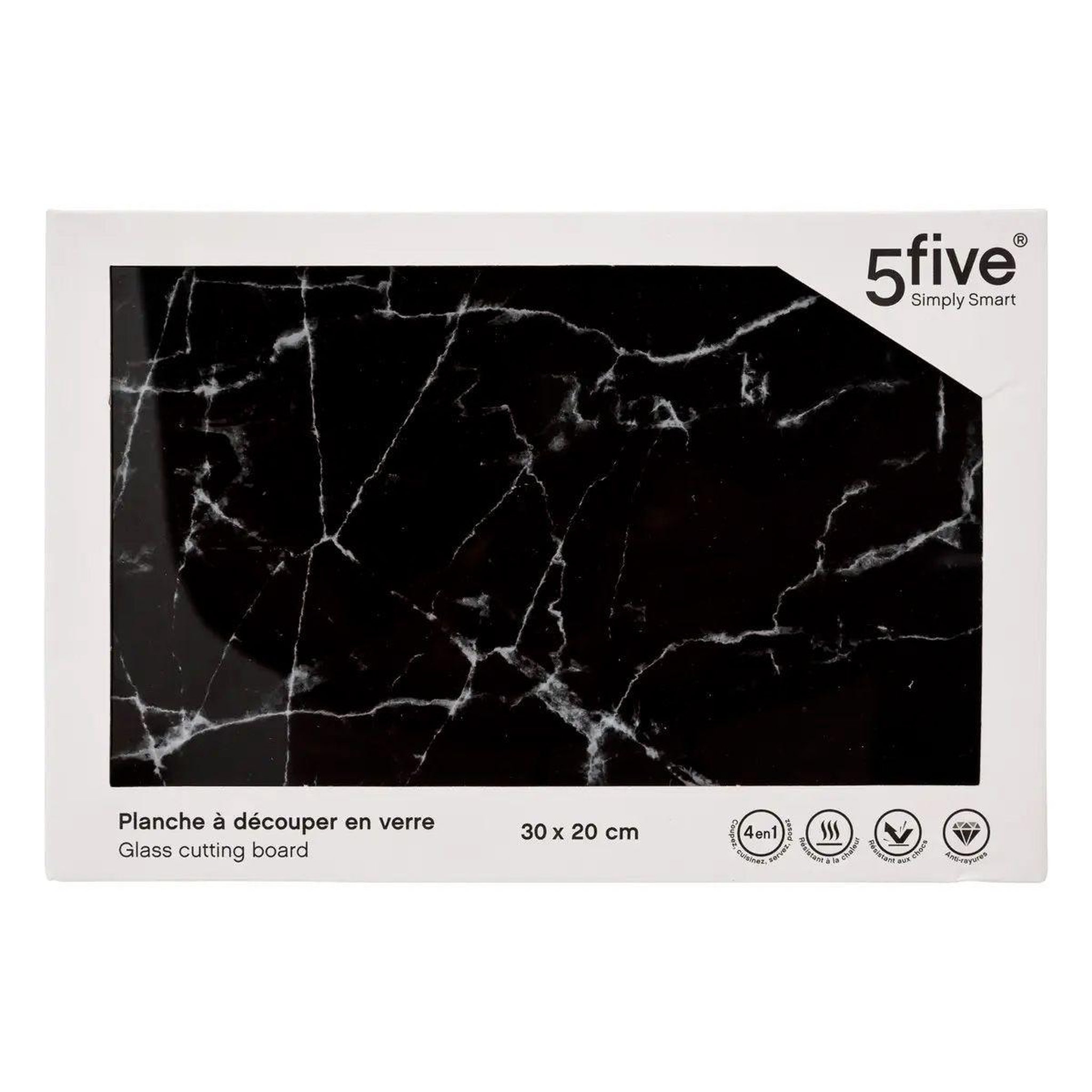 Voir la diapositive 2 : FIVE Planche à découper en verre  marbre  30cm noir