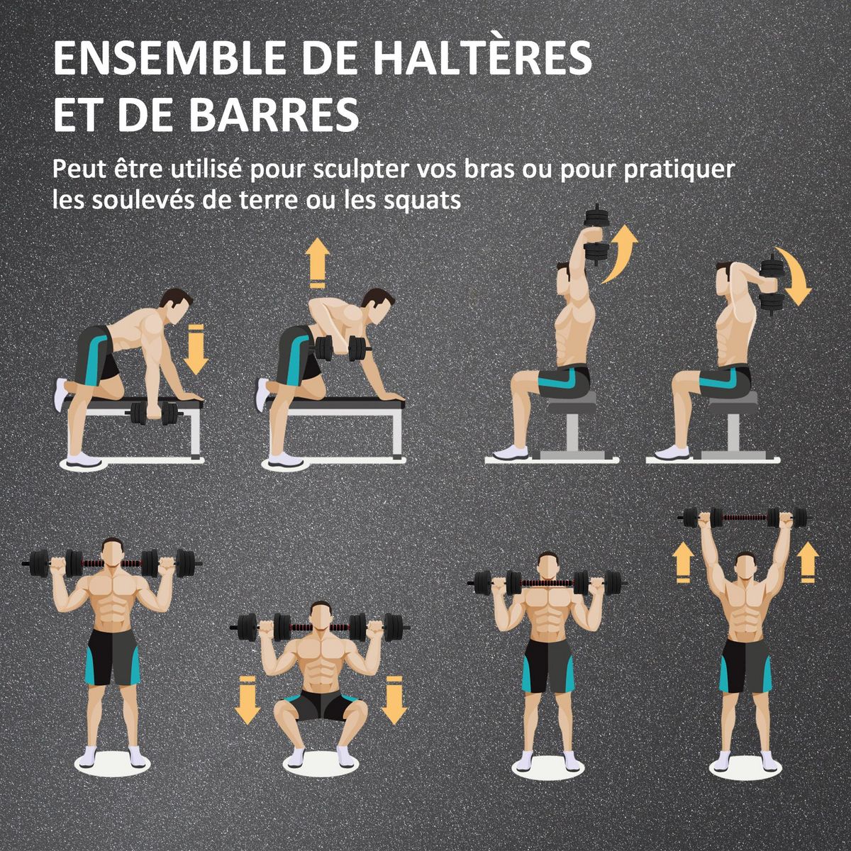 HOMCOM Ensemble d'haltères courtes total 20 Kg - barres incluses - entraînement musculaire & haltérophilie - acier HDPE noir rouge