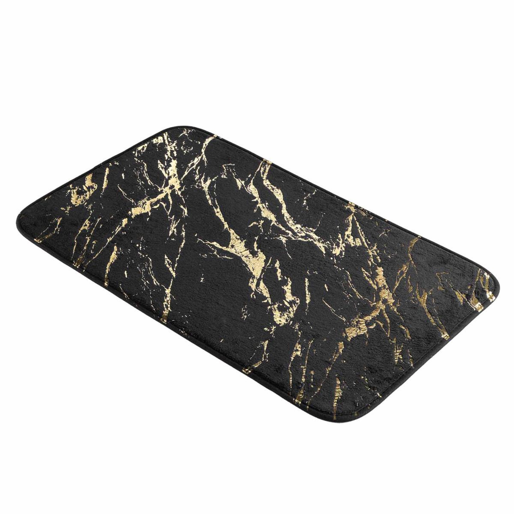 Voir la diapositive 2 : Douceur d'Intérieur Tapis de bain imprimé  aquamarbre  45x75cm noir & or
