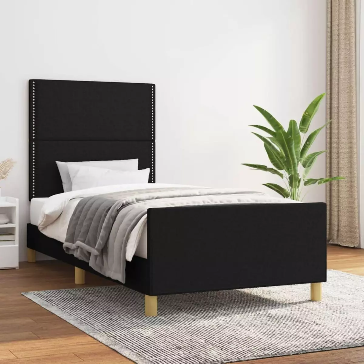 VIDAXL Cadre de lit avec tete de lit Noir 90x200 cm Tissu