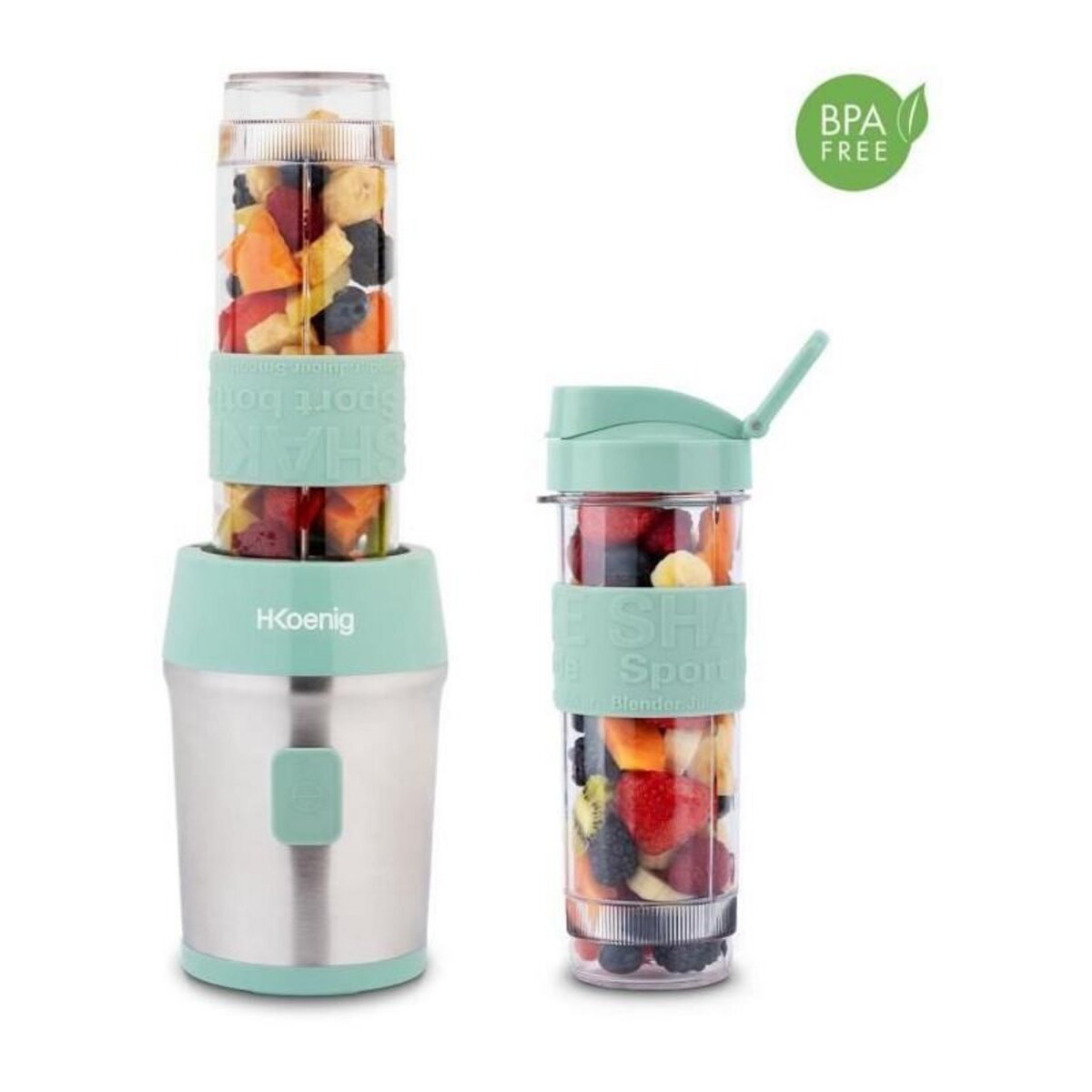 HKOENIG Mini blender - SMOO18 - 300 W - 570 mL - Vert pastel - 2 gourdes incluses