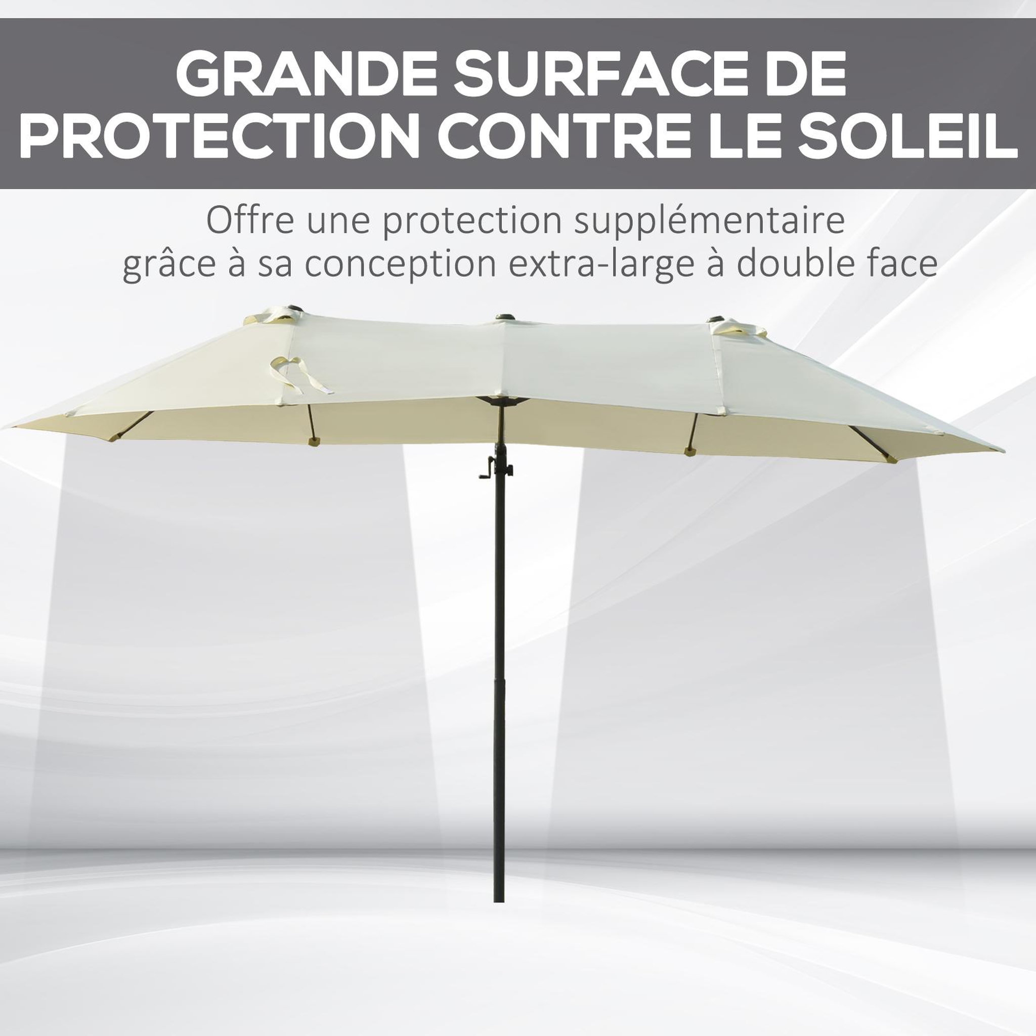 Voir la diapositive 5 : OUTSUNNY Parasol déporté grande taille XXL inclinable dim. 4,4L x 2,7l x 2,5H m piètement en acier inclus polyester crème