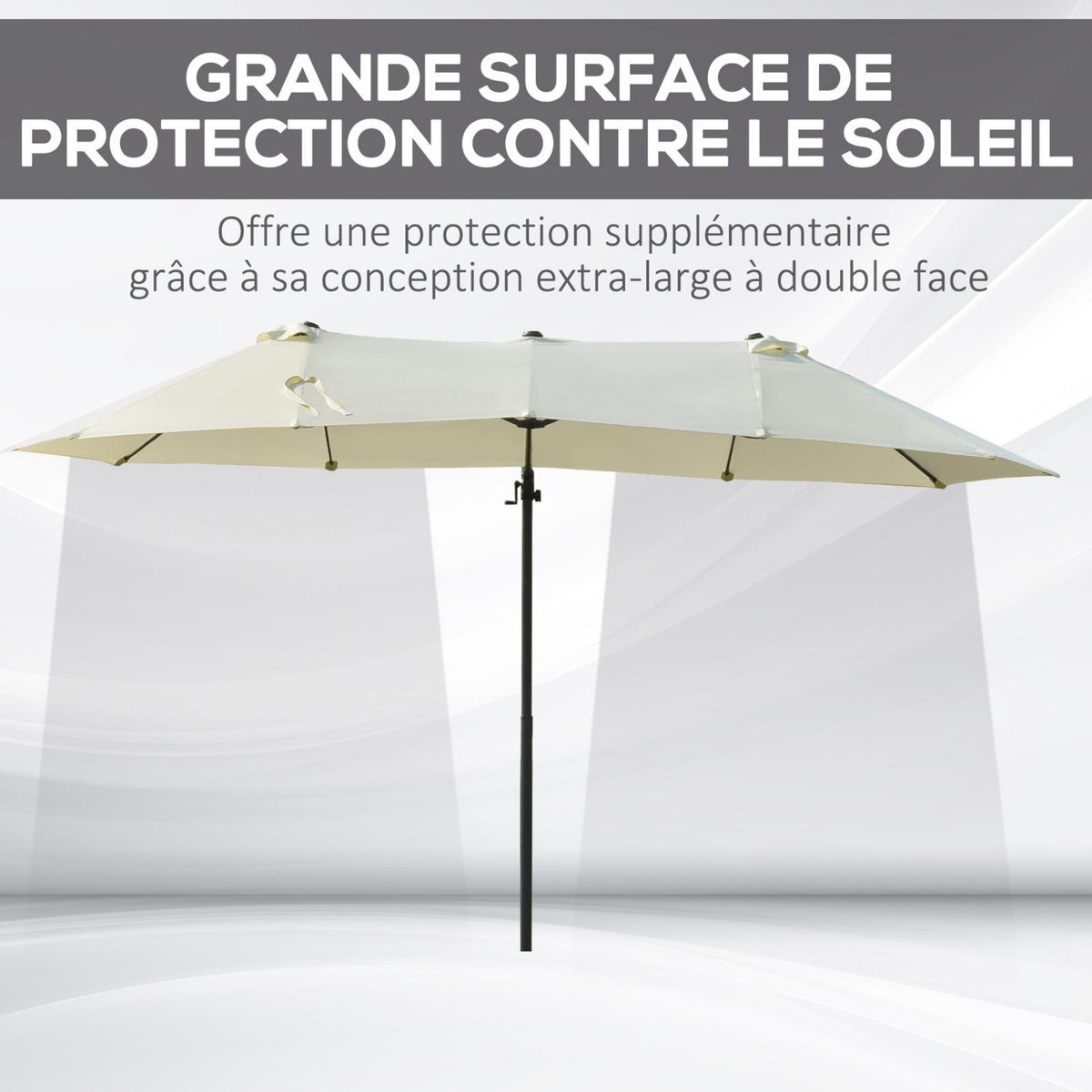 OUTSUNNY Parasol déporté grande taille XXL inclinable dim. 4,4L x 2,7l x 2,5H m piètement en acier inclus polyester crème