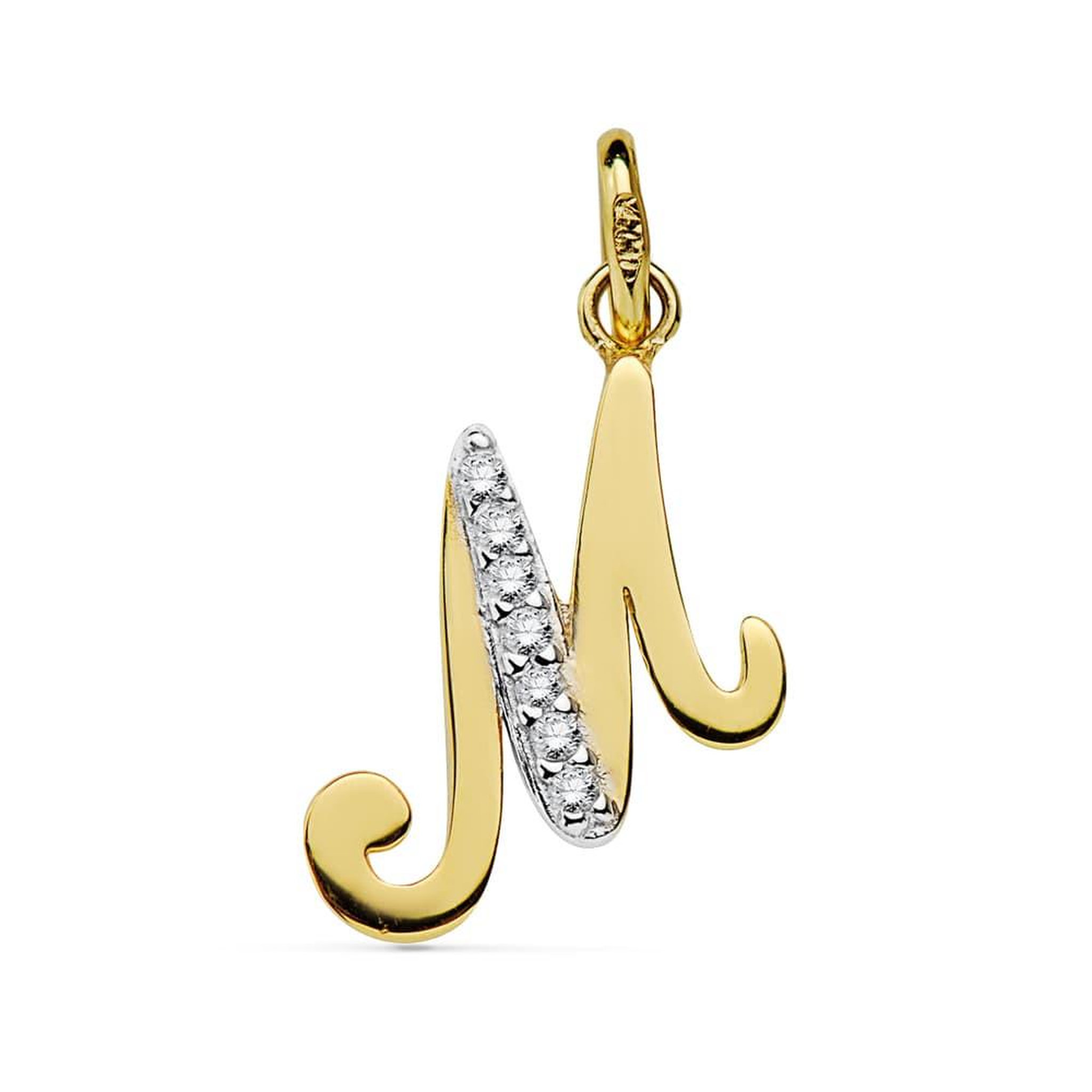 L'ATELIER D'AZUR Pendentif Or 18 Carats 750 Jaune Serti de Zirconiums - Initiale Lettre  M  - Chaine Offerte