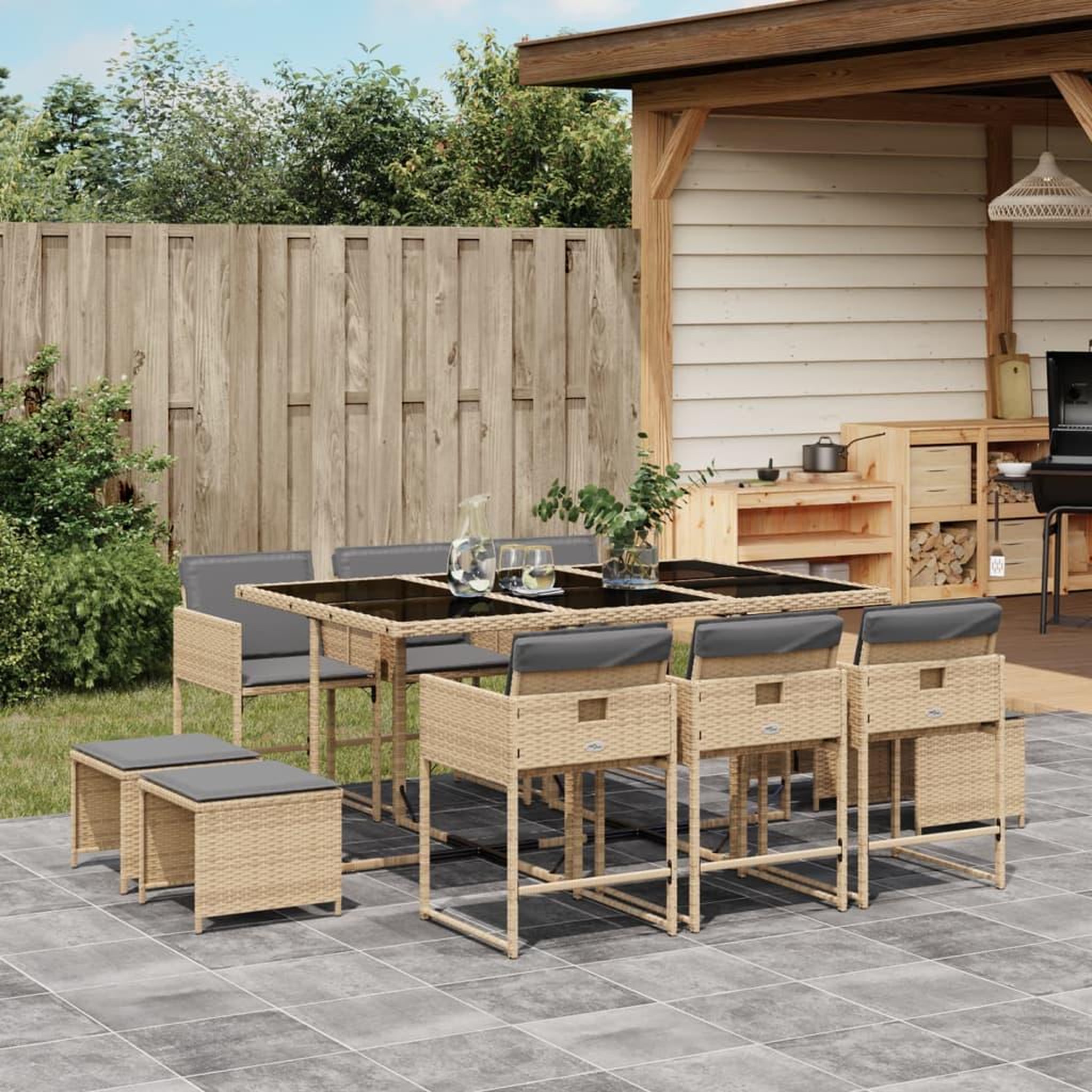 VIDAXL Ensemble a manger de jardin et coussins 11 pcs melange beige