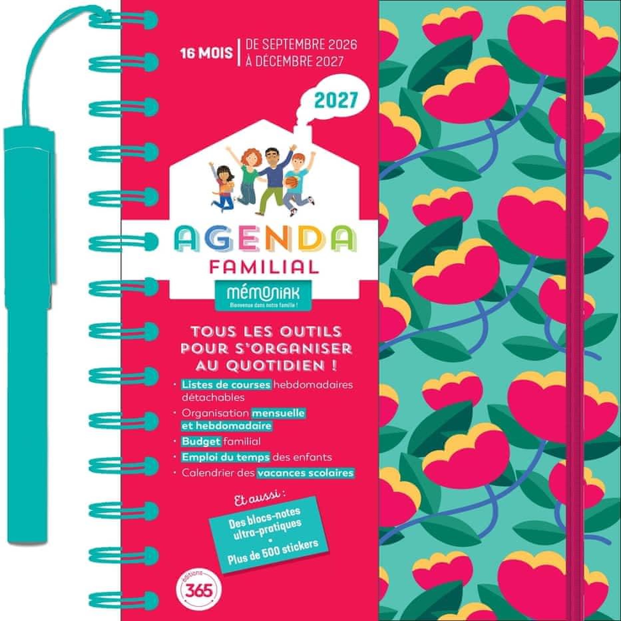 AGENDA FAMILIAL. AVEC 1 STYLO, EDITION 2026-2027, Editions 365