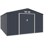 MARKET24 SATURNE Abri de jardin en métal 15,16 m² - 340 x 446 x 210 - Kit d'ancrage inclus, 2 portes coulissantes - Gris
