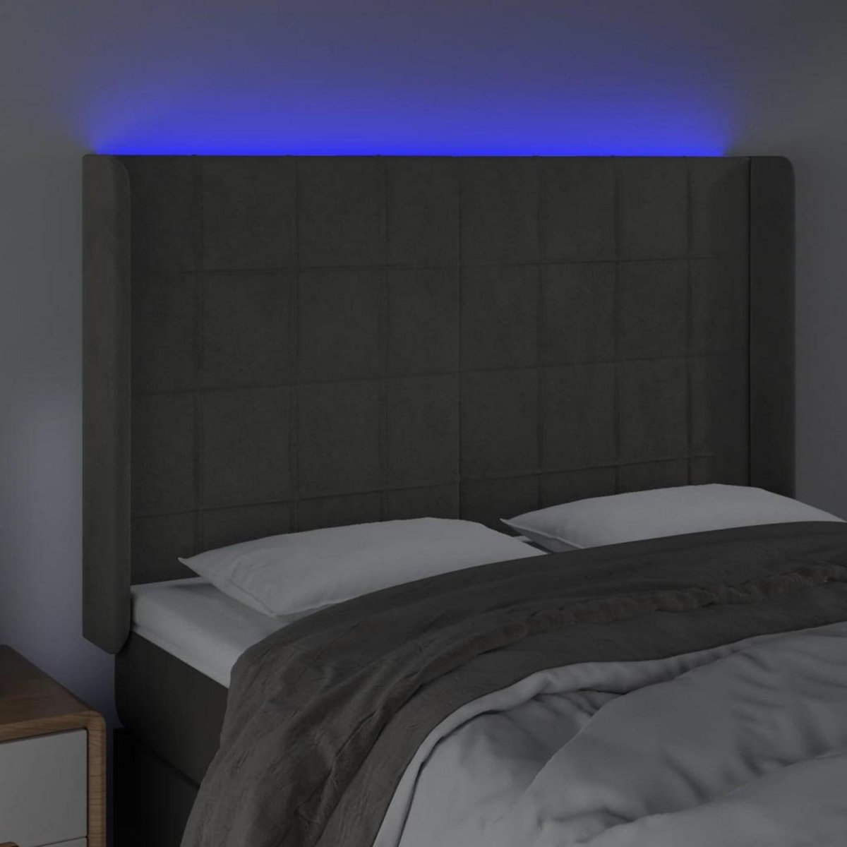 VIDAXL Tete de lit a LED Gris fonce 147x16x118/128 cm Velours