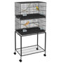 Voir la diapositive 1 : PAWHUT Double cage à oiseaux sur roulettes - étagère, plateau déjection, 4 perchoirs, 4 mangeoirs, poignée - dim. 77L x 46l x 164H cm acier noir