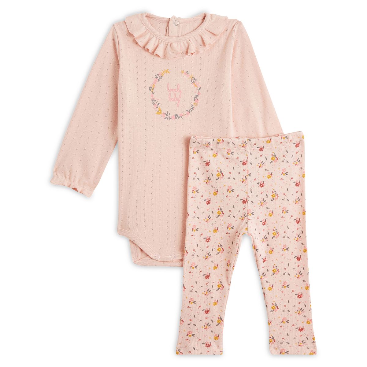 IN EXTENSO Ensemble body manches longues col claudine + legging bébé fille