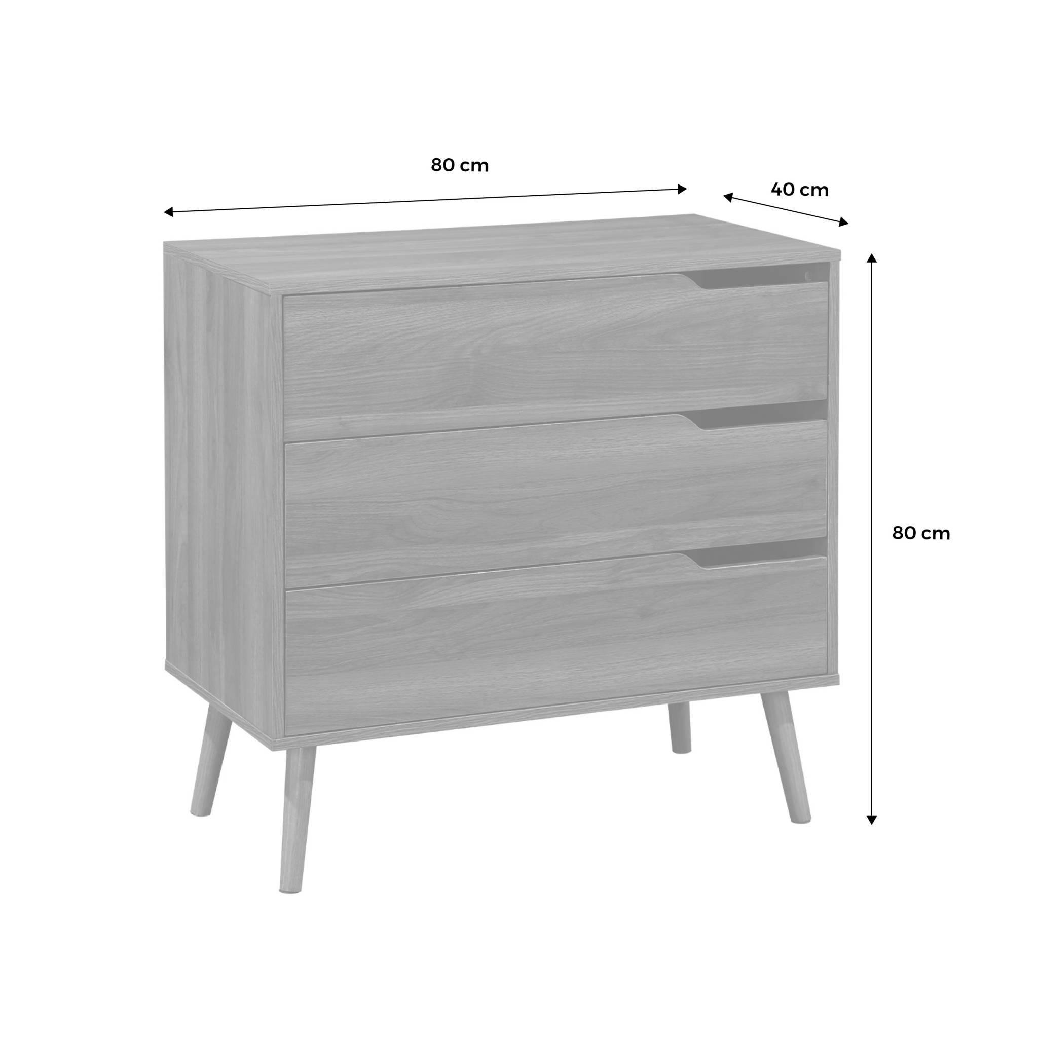 Voir la diapositive 6 : SWEEEK Commode décor bois de noyer. 3 tiroirs. pieds en pin massif