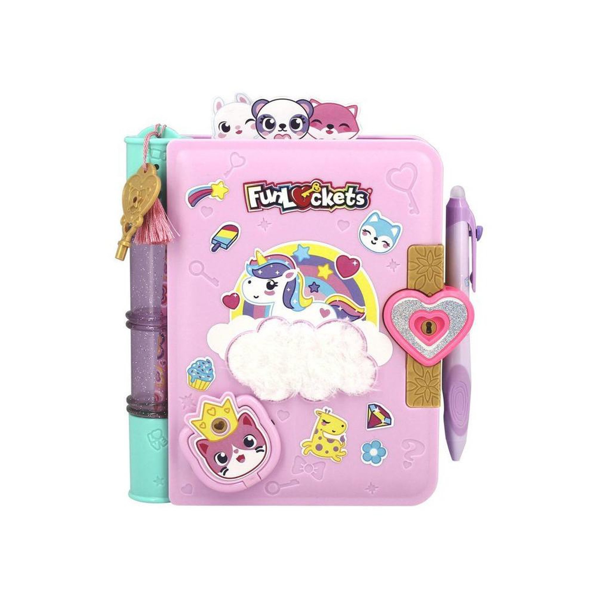 Voir la diapositive 2 : Journal secret avec stylo magique encre thermosensible, 5 clés et compartiments cachés, 30+ surprises animales, set de personnalisation multicolore