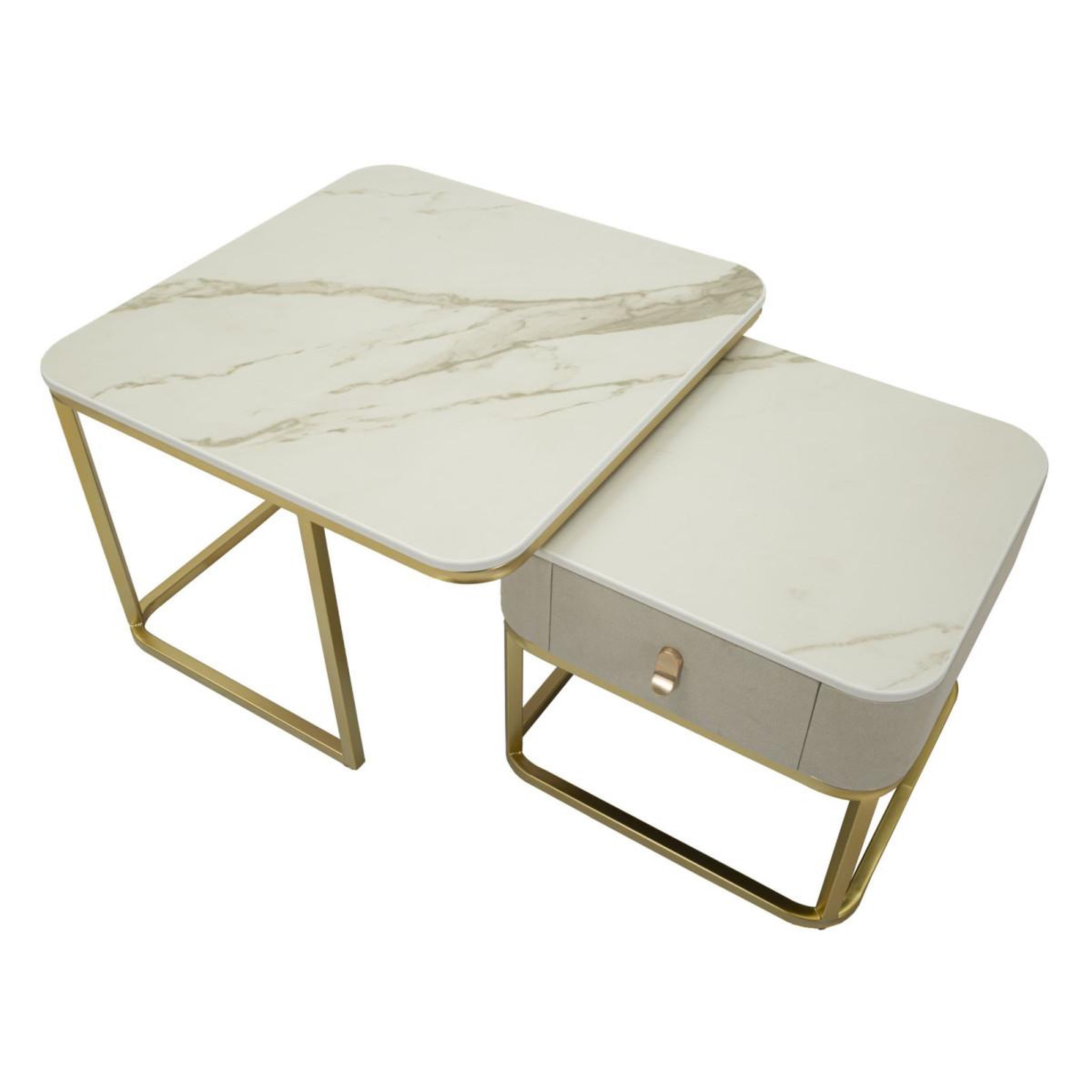Voir la diapositive 3 : Paris Prix Lot de 2 tables basses  beauty  70cm crème & or