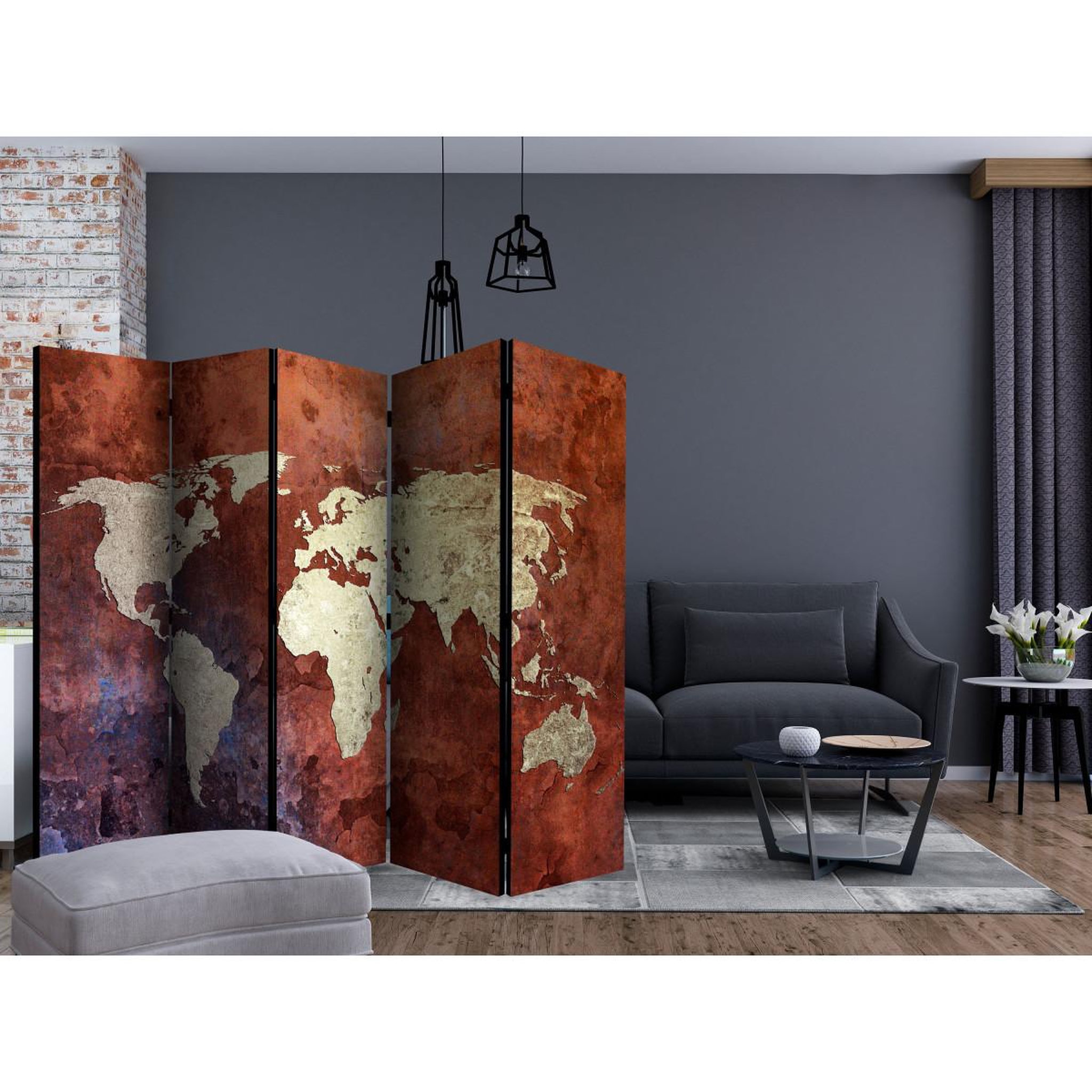 Voir la diapositive 2 : Paris Prix Paravent 5 volets  iron continents  172x225cm
