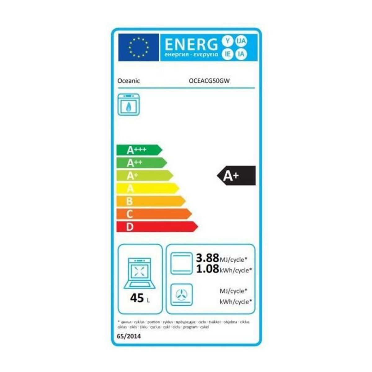 OCEANIC Cuisiniere gaz OCEANIC OCEACG50GW - 4 feux - L49,8 xP61 xH 86 cm - Blanc