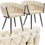 Voir la diapositive 1 : tectake Lot de chaises de salle à manger rembourrée avec revêtement en velours et design noué sable Lot de 2