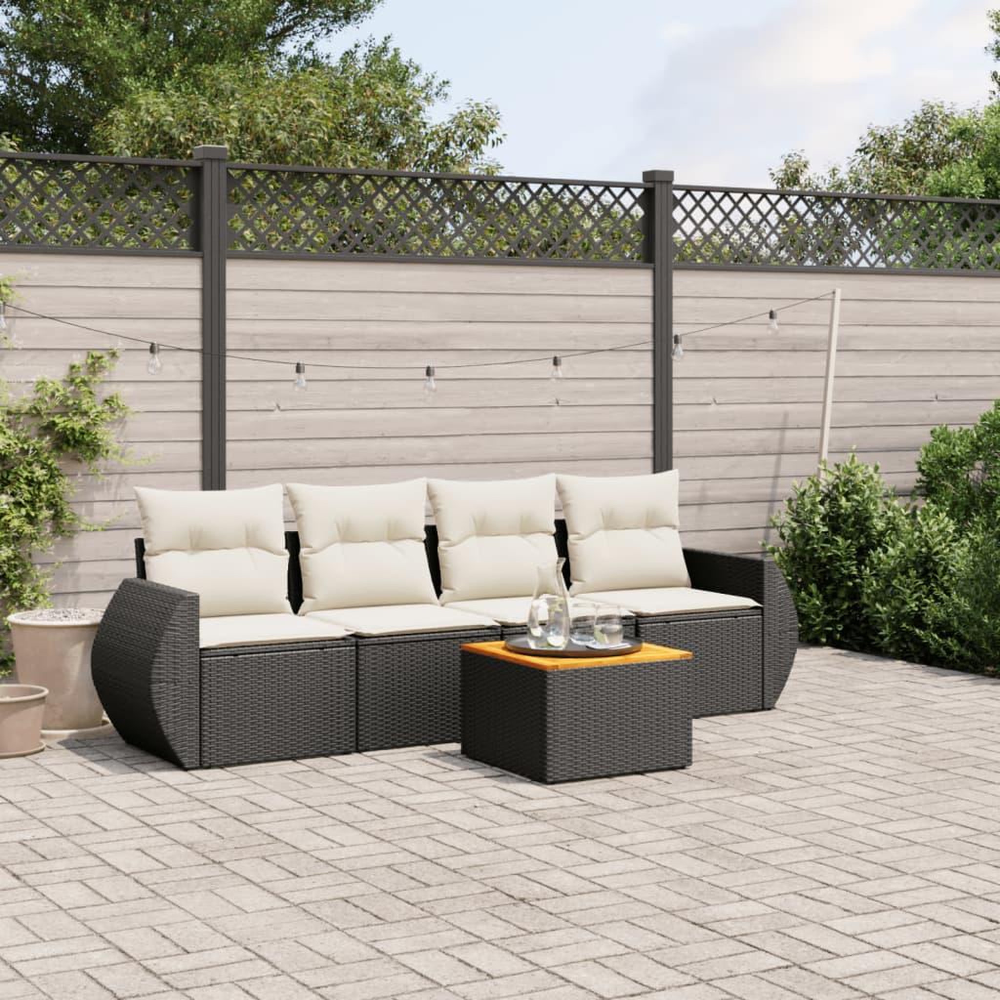 VIDAXL Salon de jardin 5 pcs avec coussins noir resine tressee