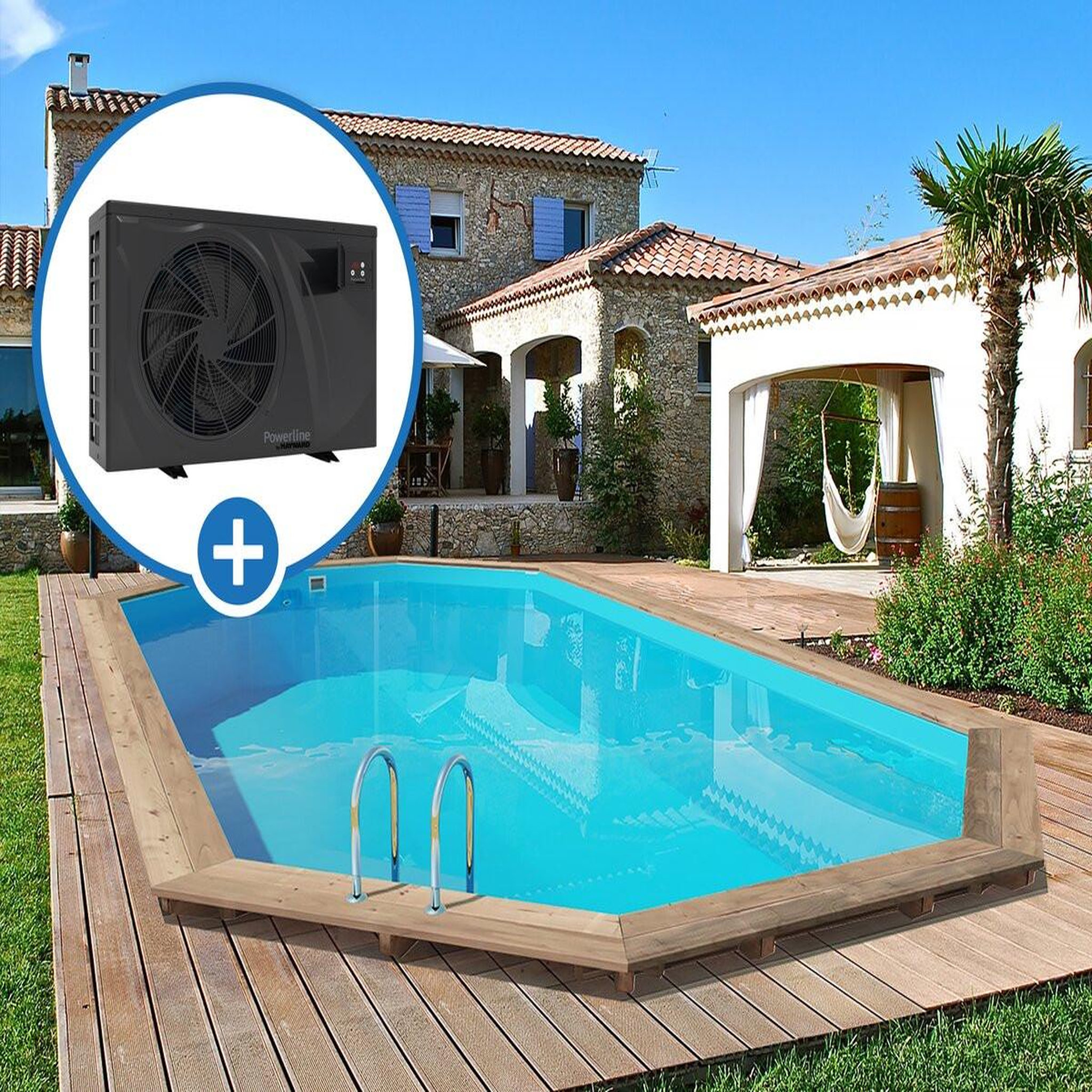 Voir la diapositive 4 : Habitat et Jardin Piscine bois   Palma 130   - 7.57 x 4.07 x 1.31 m +  Bâche à bulles 180 µ + Bâche hiver 280 gr/m²