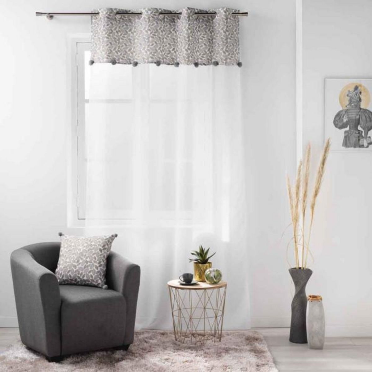 Paris Prix Rideau Voilage à Œillets  Vilanelle  140x240cm Gris