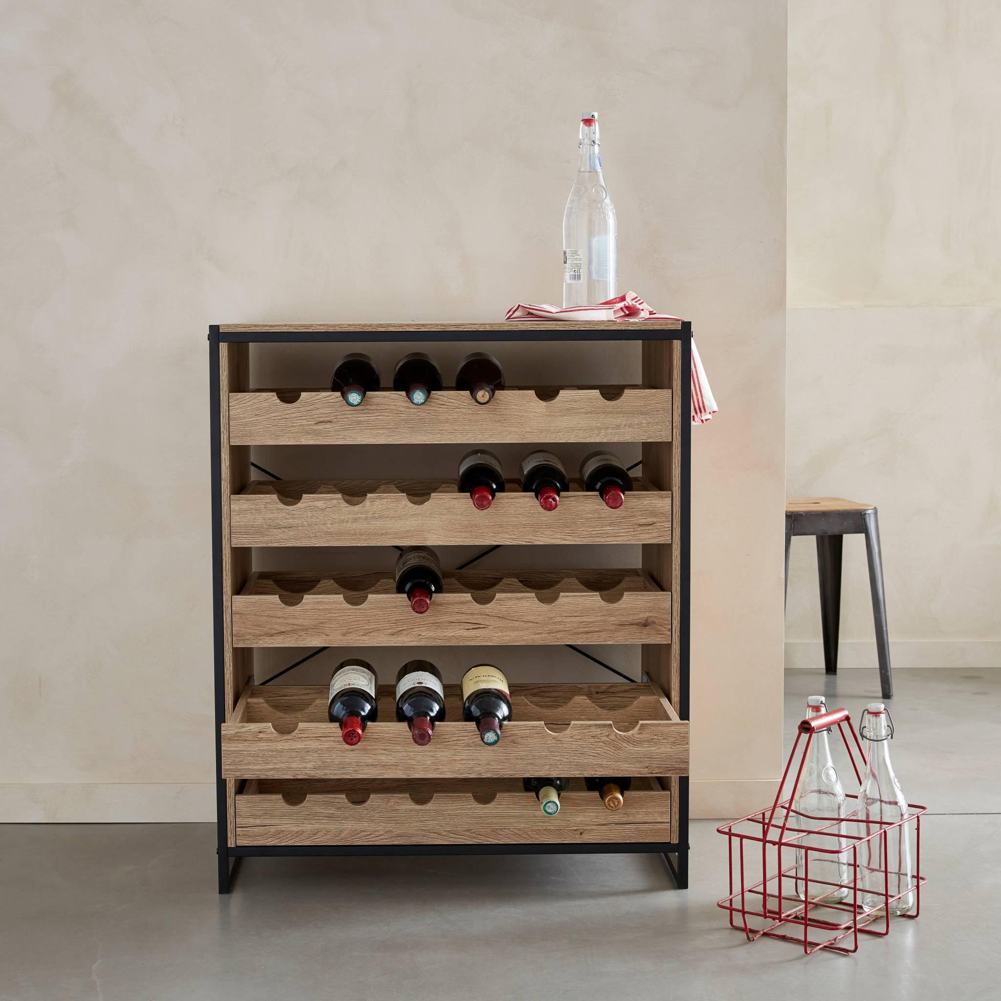 Voir la diapositive 3 : SWEEEK Etagères range bouteilles. Loft. 5 tiroirs. 5 étagères L 75 CM x l 40 CM x H 90 CM