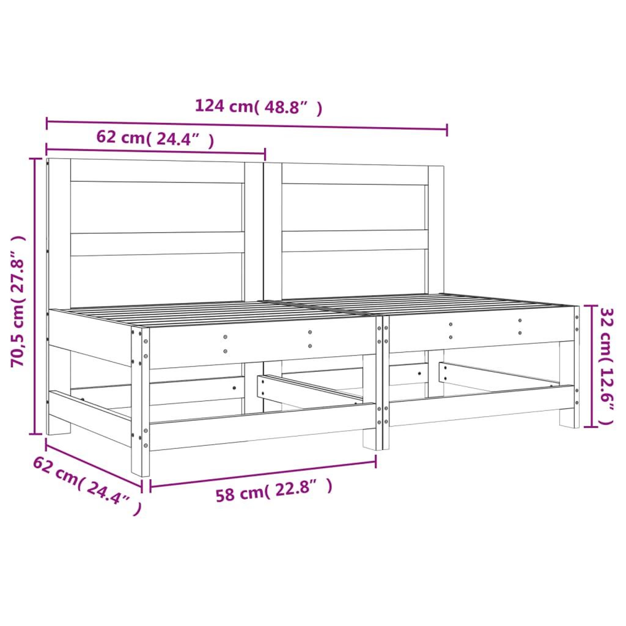 Voir la diapositive 6 : VIDAXL Canapes centraux de jardin 2 pcs marron miel bois de pin solide