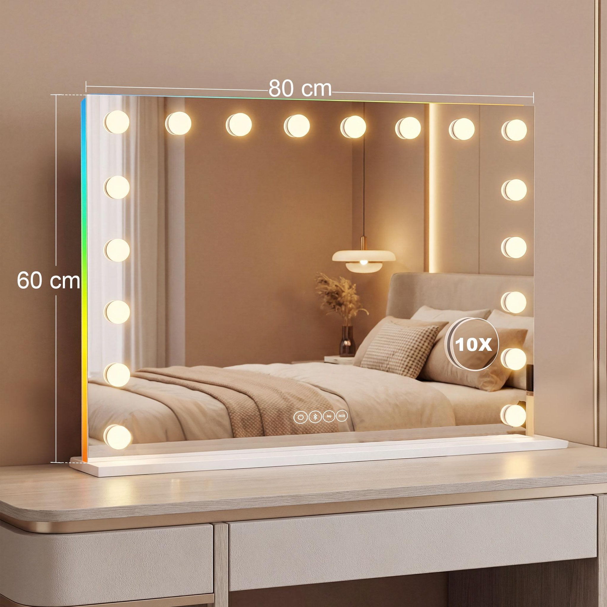 Voir la diapositive 3 : HOMCOM Miroir maquillage hollywood lumineux led tactile réglable 18 ampoules hp bluetooth