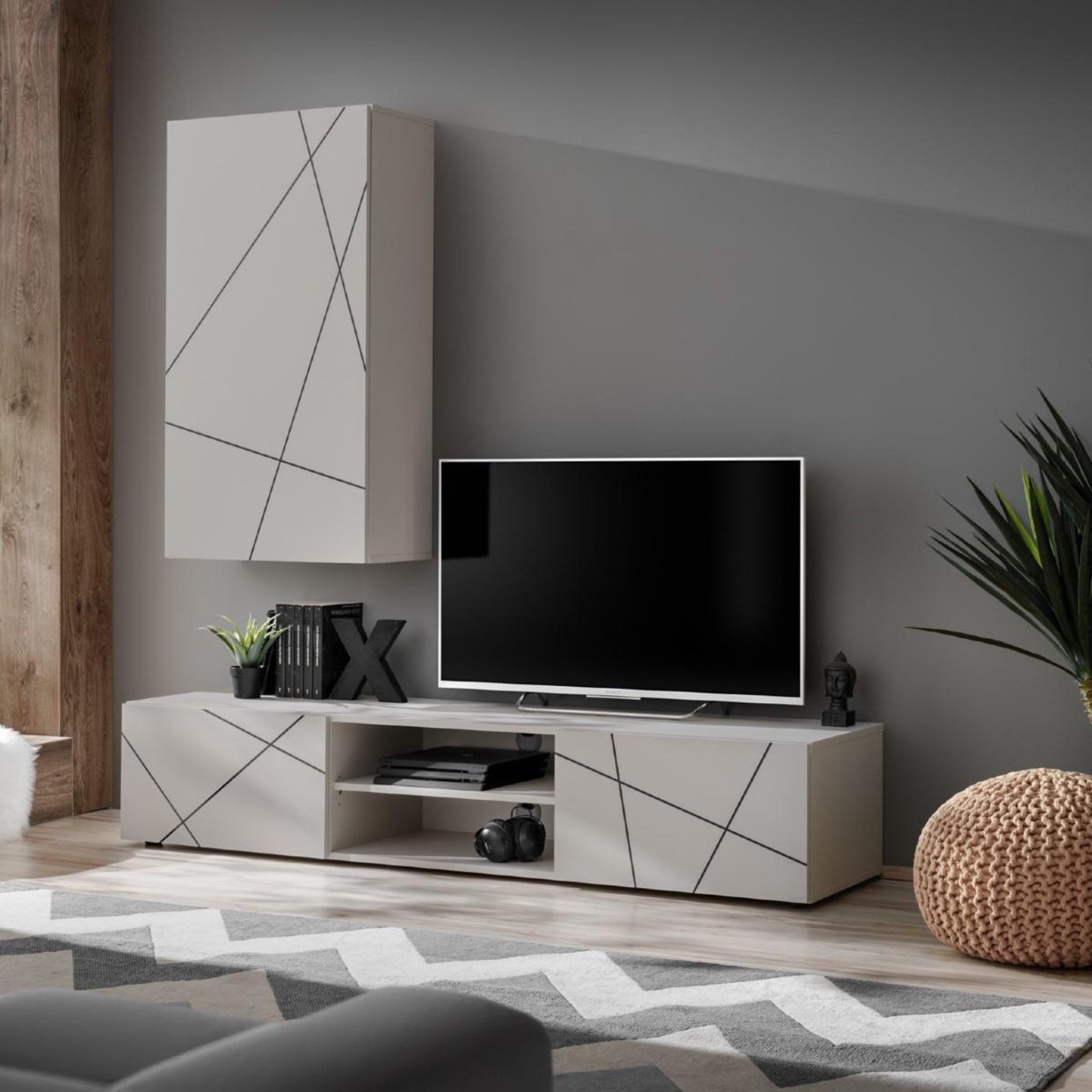 Voir la diapositive 2 : JLC KREATION Ensemble tv mural moderne avec colonne murale eos