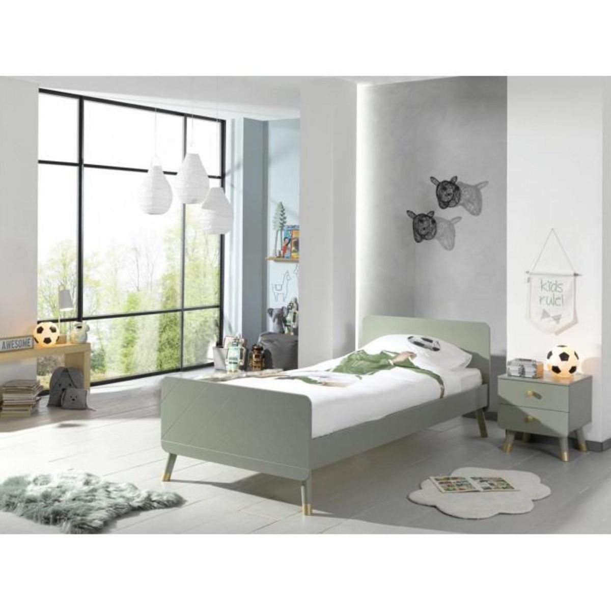 Paris Prix Pack - Lit Enfant &amp; Chevet  Billy  90x200cm Vert