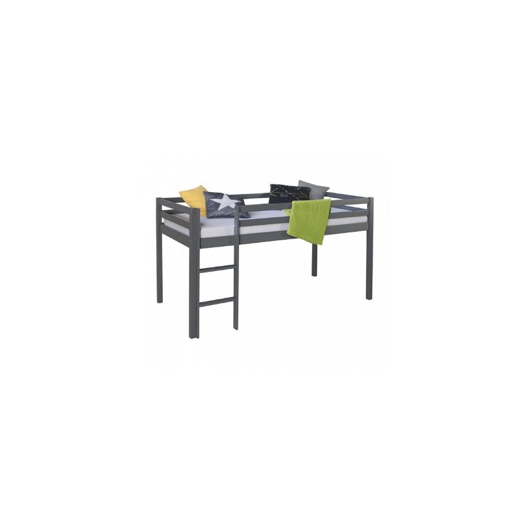 Voir la diapositive 1 : HomeStyle4U Lit mezzanine gris avec echelle 90 x 200 cm