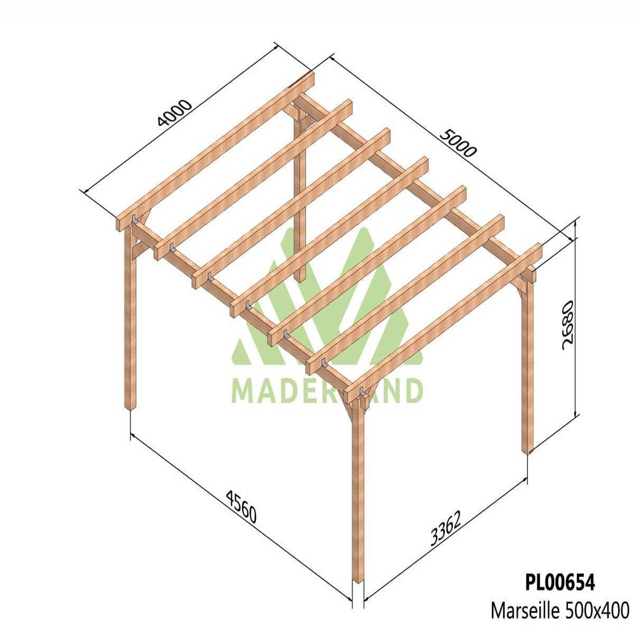 Voir la diapositive 2 : JARDIDECO Pergola en bois lamellé-collé marseille 500 x 400 cm - maderland