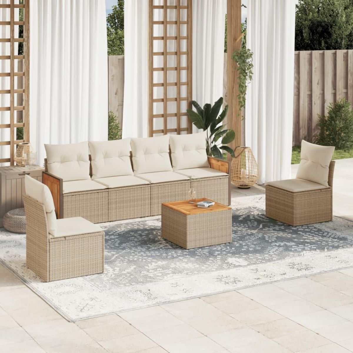 VIDAXL Salon de jardin avec coussins 7 pcs beige resine tressee