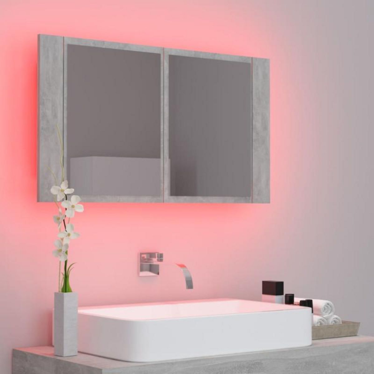 VIDAXL Armoire de salle de bain à miroir LED Gris béton Acrylique