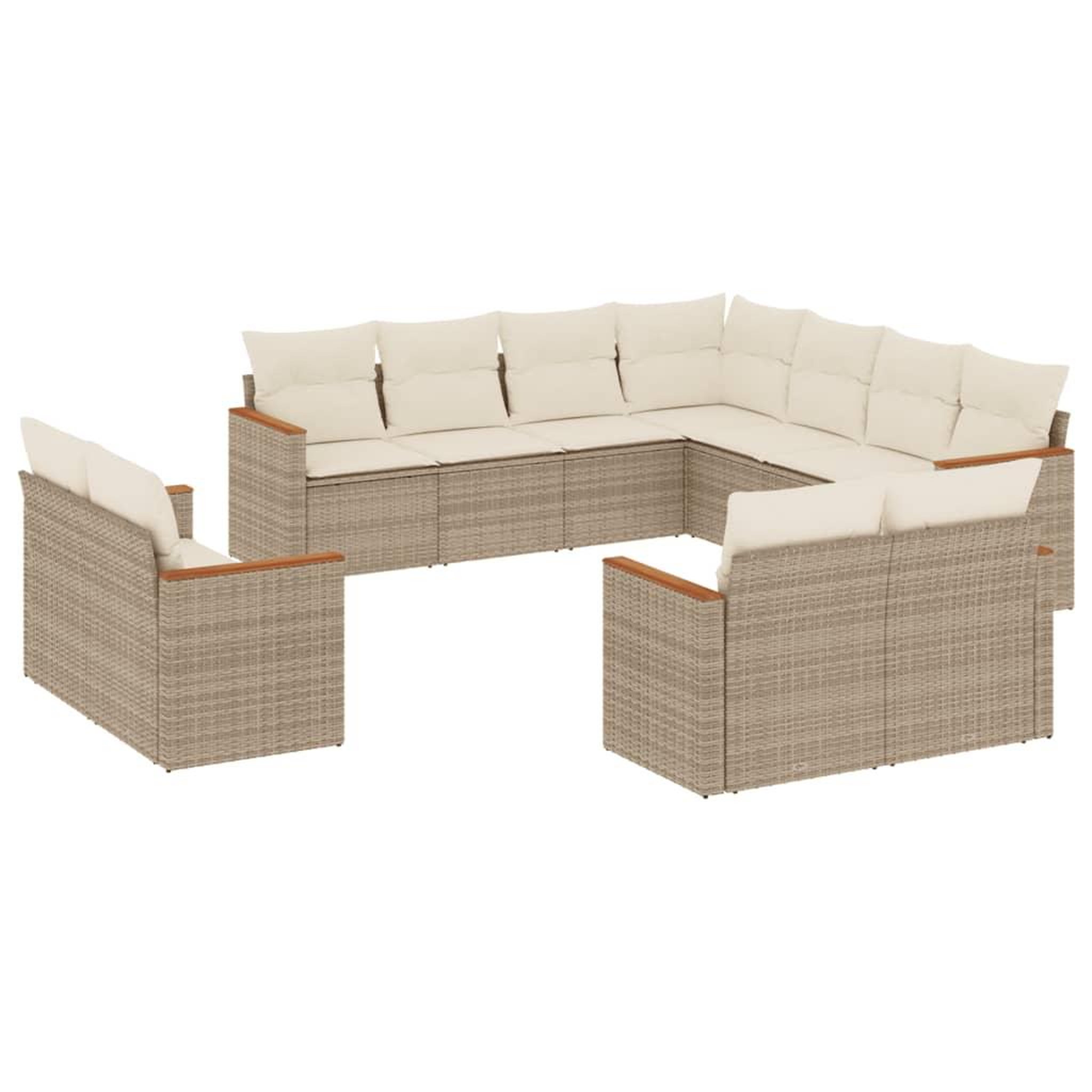 Voir la diapositive 2 : VIDAXL Salon de jardin 11 pcs avec coussins beige resine tressee