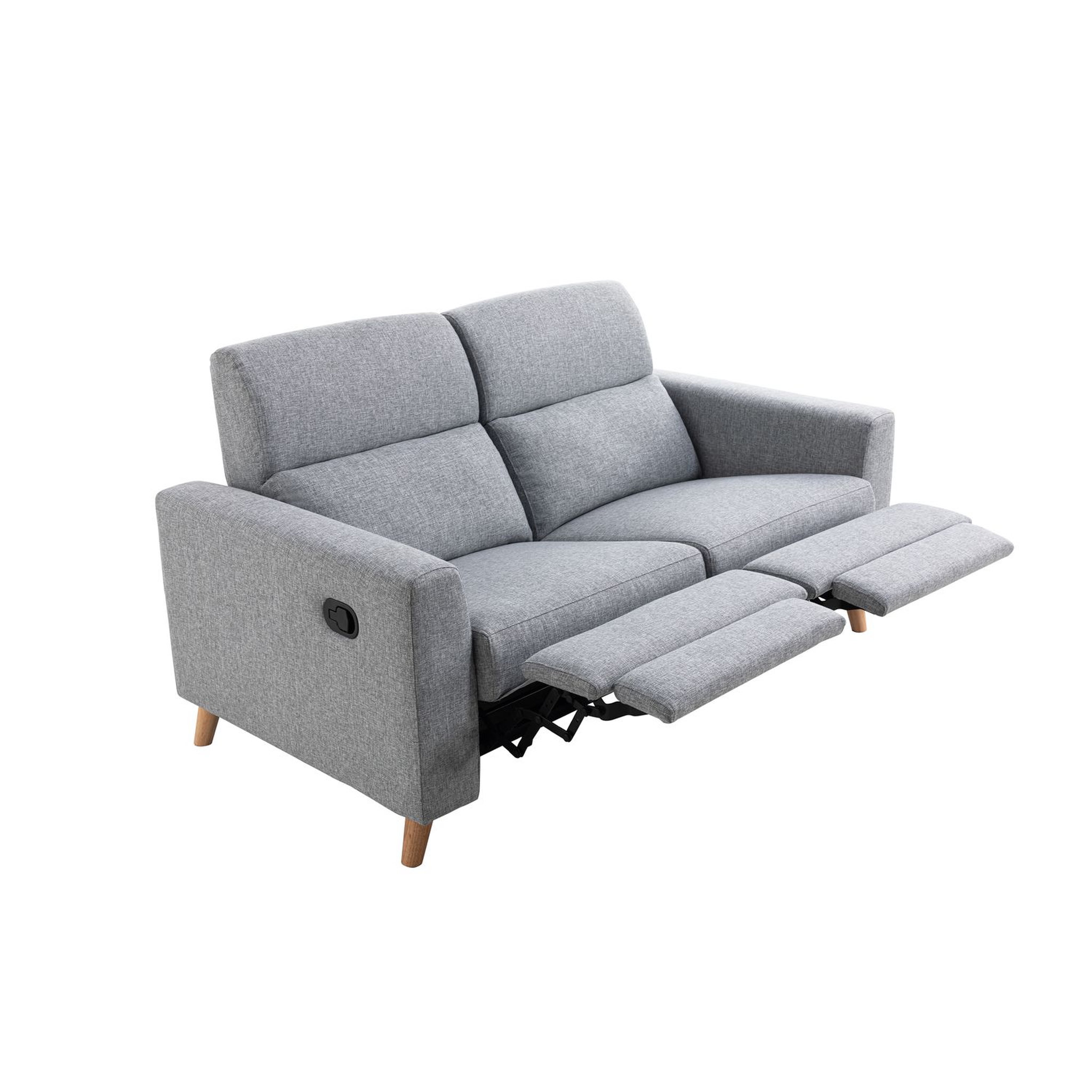 Voir la diapositive 3 : Canapé de relaxation  manuel 2,5 places en tissu coloris gris  et pieds bois hêtre BERKAM