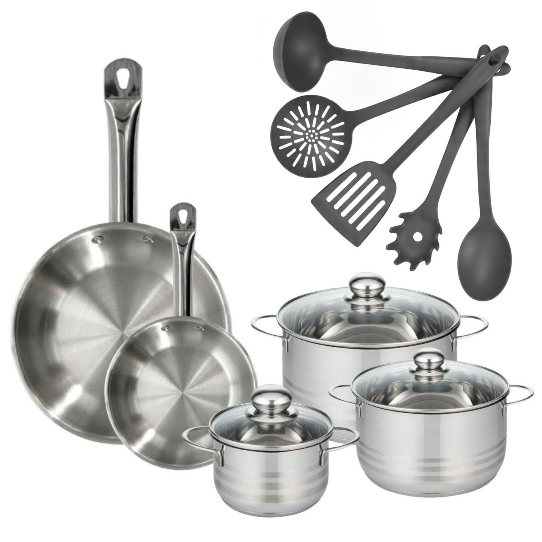 Fackelmann Batterie de cuisine avec 2 poêles 20/28 cm et 2 faitouts 20/24 cm avec 1 ustensiles de cuisine fackelmann etherna
