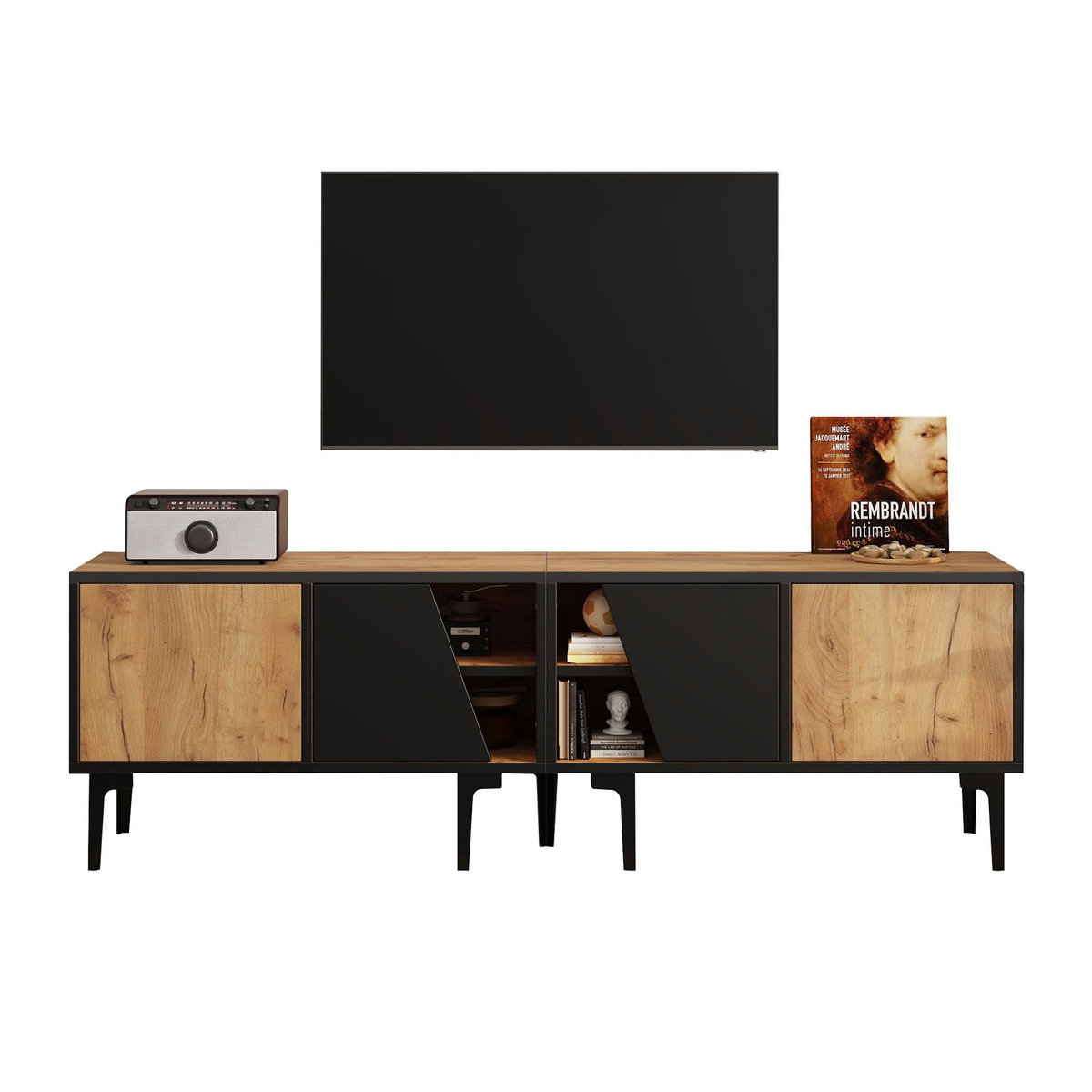 MERAX Meuble tv naturel+noir 160 cm panneau de particules