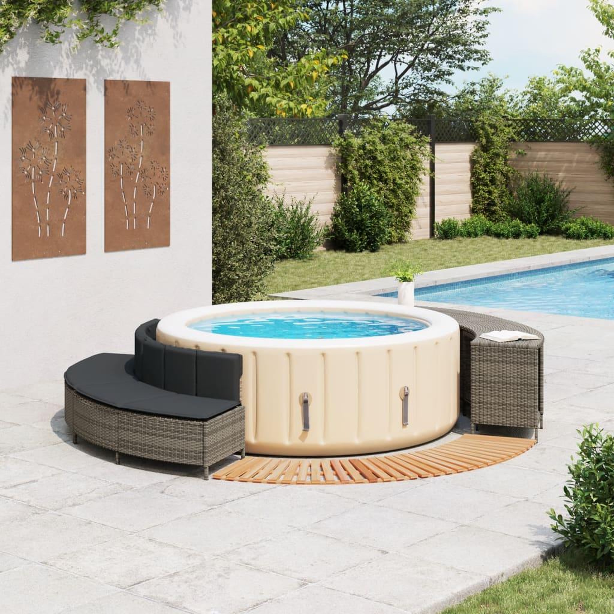 Voir la diapositive 2 : VIDAXL Cadre de bain a remous gris resine tressee bois massif d'acacia