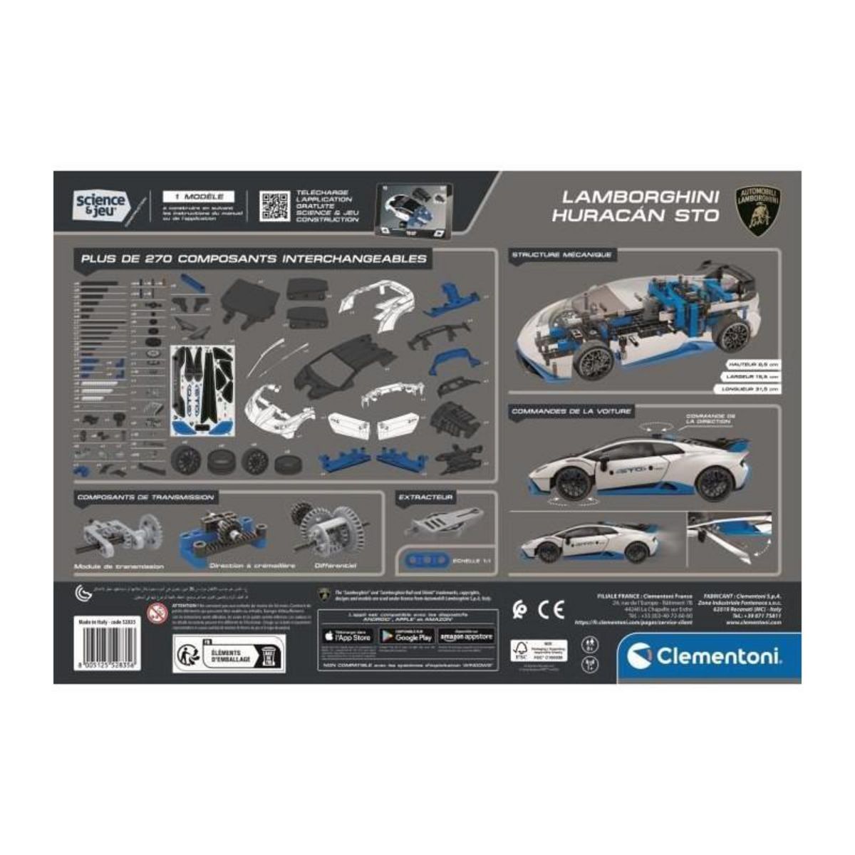 CLEMENTONI CLEMENTONI - Lamborghini Huracan STO a construire - Roues orientables - Manuel illustré et application pour visualisation 3D -