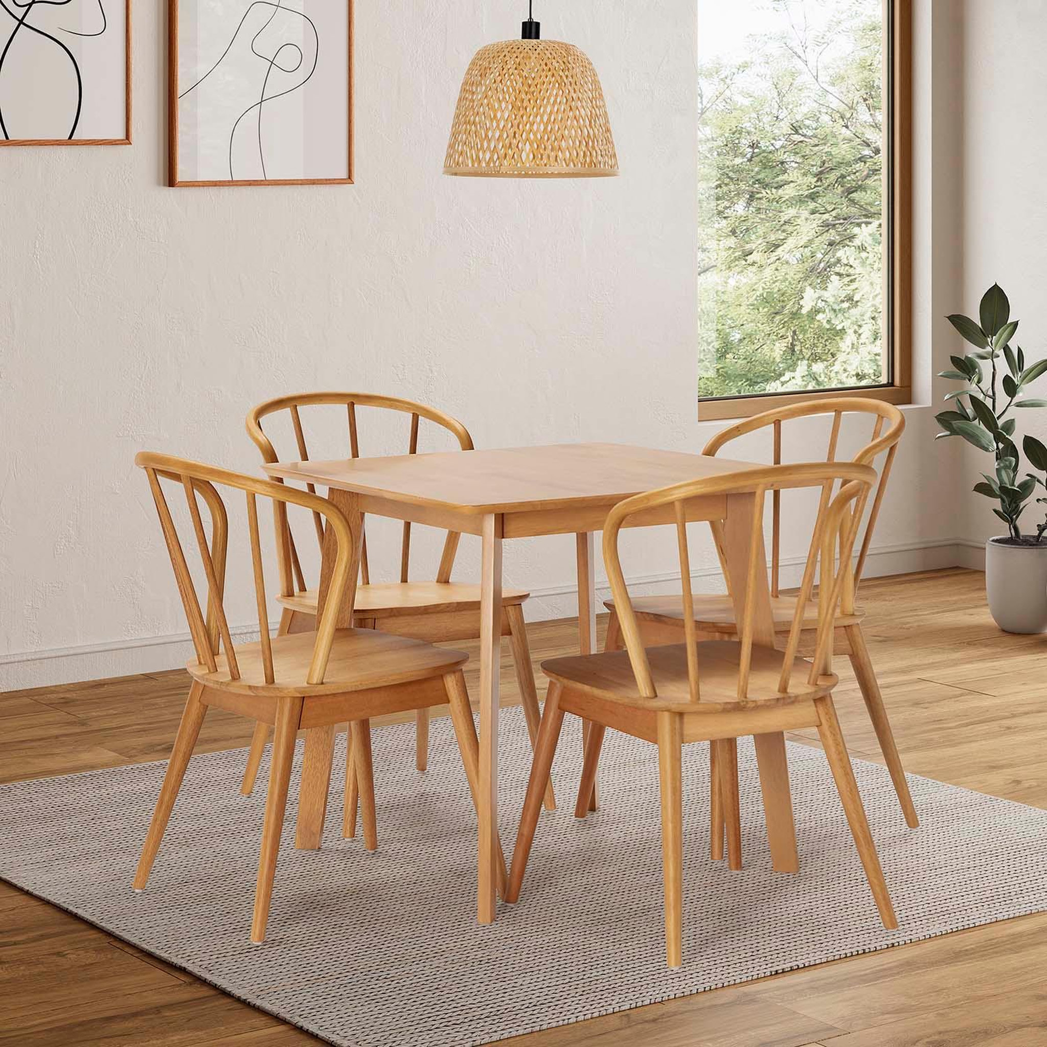 Voir la diapositive 2 : VS VENTA-STOCK Ensemble table 80x80 cm et 4 chaises de salle à manger Brisa Chêne