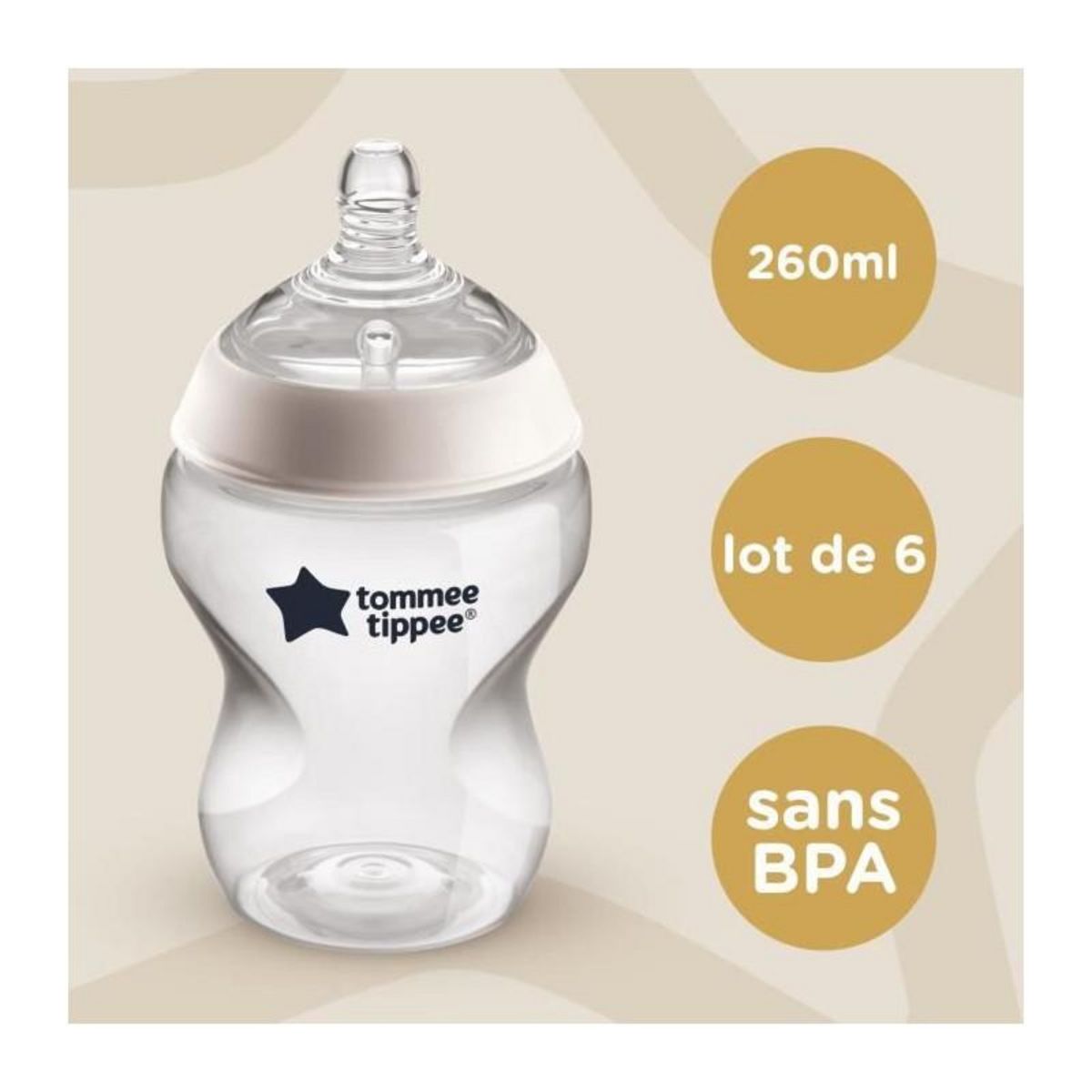 TOMMEE TIPPEE TOMMEE TIPPEE Biberons Closer to Nature, tétine imitant le sein maternel avec valve anti-colique, 260 ml, lot de 6, pastel